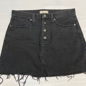 MADEWELL Rigid Denim Jean A Line Mini Skirt Black Size 30 Button Fly Raw Hem